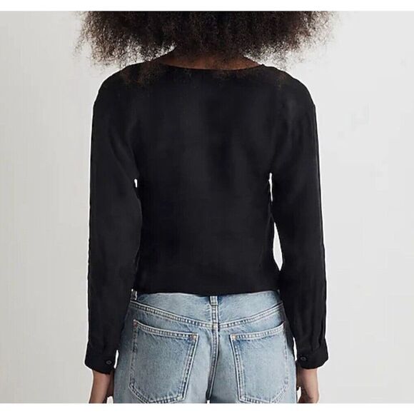 MADEWELL Top Women 00 Black Brushed Ruched-Front NEW Long Sleeve Blouse NN960 - Picture 2 of 16